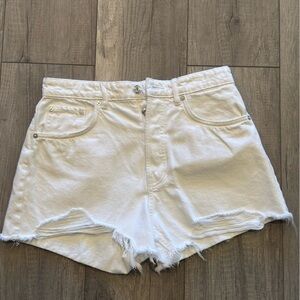 Zara White Frayed Jean Shorts